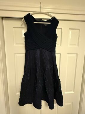 Adrianna Papell Navy Cross-Front Midi Dress Size 14 Stunning